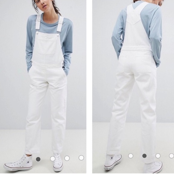 Asos Off White Straight Leg Denim Overalls Cotton Like New US 4 UK 8 - Picture 1 of 13